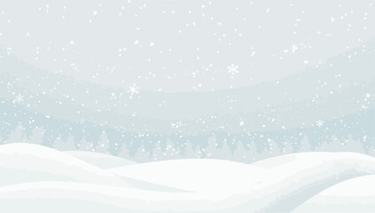 Vector illustration of a winter background with a flat design style, featuring a minimalist aesthetic, a palette of icy blues and whites, and bold lines,