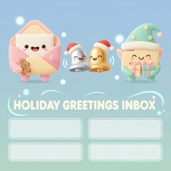 Cute Christmas Email Inbox with Holiday Greeting Elves and Festive Bells Illustration