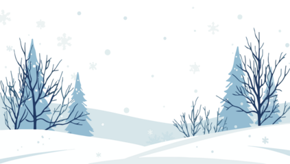  illustration of a winter background with a flat design style, featuring a minimalist aesthetic, a palette of icy blues and whites, and bold lines with png Transparent 