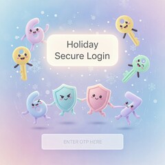 Cute Holiday Secure Login Interface with Festive Characters and Winter Background