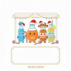 Cute Christmas Beverage Characters with Festive Holiday Drinks and Candy Cane Decorations