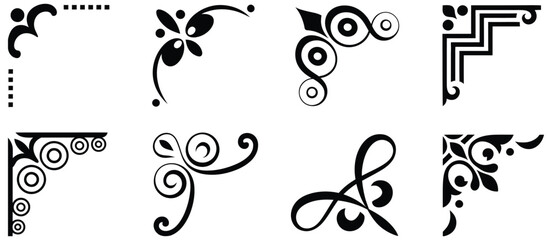 Ornate Black Decorative Corner Elements &ndash; Vector Design Embellishments for Invitations, Frames, Posters, and Graphic Art