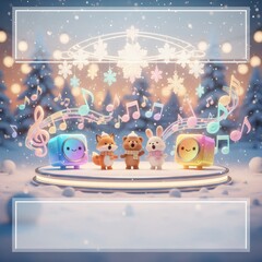 Cute Christmas Music Festival with Cartoon Animals and Festive Winter Stage
