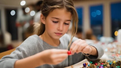 Children creating personalized Christmas ornaments for family members, emotion of care and creativity visible, representing sentimental holiday crafts, family bonding, and festive memory-making