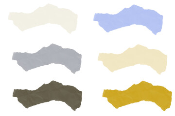 Torn paper pieces set in pastel and neutral colors isolated on white background