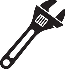Black Silhouette Icon of an Adjustable Wrench tool spanner