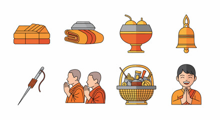 Buddhist Monk Essentials Robes, Alms Bowl, Bell, Needle, Offerings & Prayers