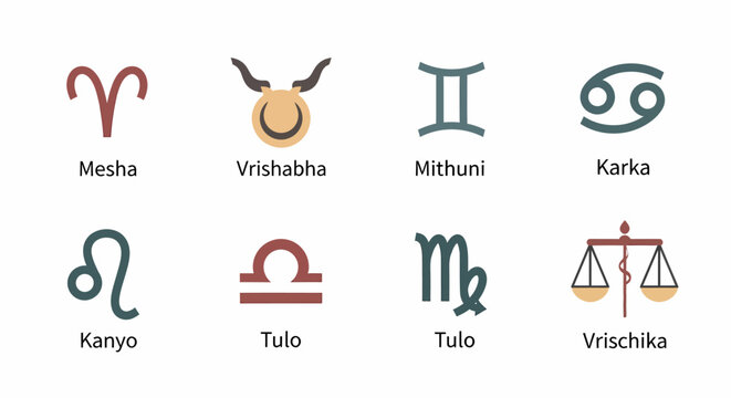 Collection of diverse astrological zodiac sign vector icons with symbolic representation, ideal for spiritual, cosmic, or destiny-themed graphic designs. Features unique, clean flat line art