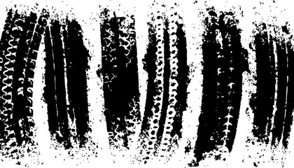 High-quality overlay of realistic tire tracks on white background. Seamless tire, track, car, vector, wheel texture. Clean tire print with Overlay and transparent look. Great for car, vector,  © Song Long