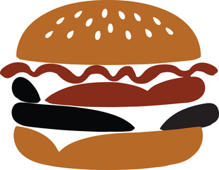 Simple Stylized Hamburger Icon with Sesame Seed Bun food illustration