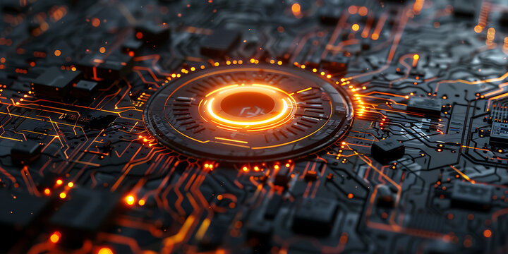 Modern technology circuit board with glowing center