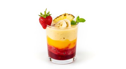 Refreshing Layered Fruit Smoothie with Strawberry and Pineapple