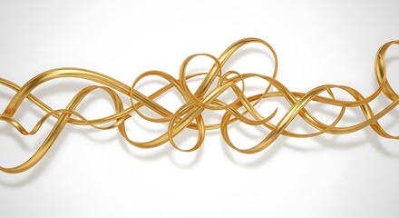 A mesmerizing array of golden ribbons gracefully intertwines, creating a captivating visual symphony against an isolated on white background, evoking a sense of opulence and celebration