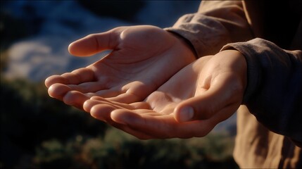 A single person’s hands facing each other with subtle tension, as if holding imaginary objects representing options, emotion of reflection and intention visible, symbolizing careful