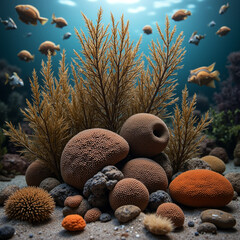 ocean habitat, seabed, marine flora, aquatic fauna, 