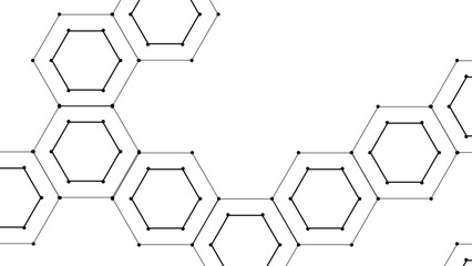 Abstract Hexagonal Pattern Minimal Geometric Design Interconnected Hexagon Shapes. Lines and Dotted Connection Points. Technology, Chemistry, Molecular Structures, or Futuristic Networks