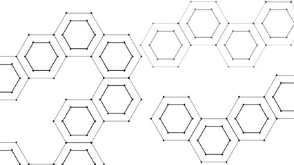 Abstract Hexagonal Pattern Minimal Geometric Design Interconnected Hexagon Shapes. Lines and Dotted Connection Points. Technology, Chemistry, Molecular Structures, or Futuristic Networks
