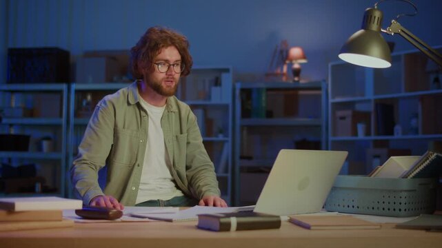 Online Presentation. Confident Professional Man Gesturing And Explaining Concepts During Virtual Video Call. Concept of Remote Communication, Business Training, Digital Education, and Work From Home.