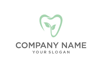 Natural Dental Logo Design with Green Leaves and Tooth Symbol. Healthy Oral Care Brand Identity for Clinic, Dentist, or Product. Placeholder Text.