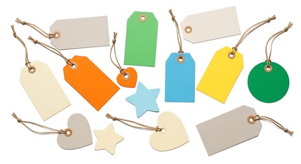 Collection of colorful blank price tags isolated on white background a versatile assortment for labeling, pricing, and organizing items in retail or personal use
