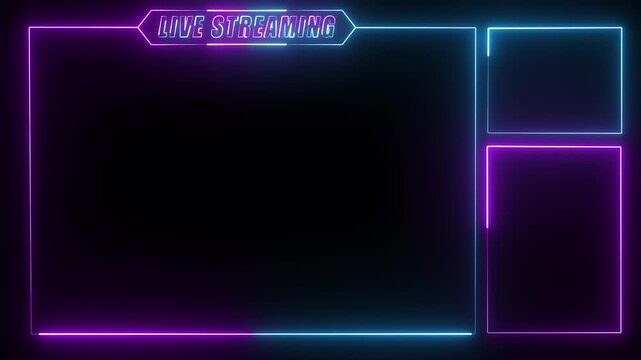 Live streaming Frame - animated blue and purple neon overlay frame with text for live streaming and gaming templates