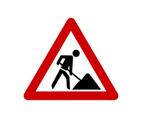 Construction zone warning road sign illustration on transparent background. 

