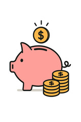 Pink Piggy Bank and Stacked Coins Representing Savings and Financial Growth with a Dollar Sign Icon and Subtle Lighting Effect
