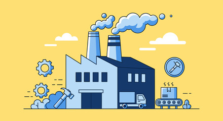Industrial factory production line delivery and machinery Flat vector illustration concept
