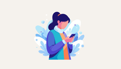 Woman in warm clothes scrolling on smartphone symbolizing digital connection winter and communication
