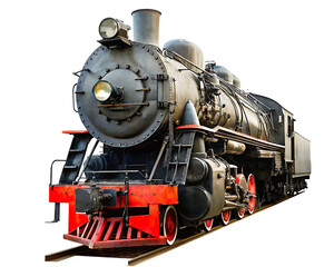 Obraz premium Vintage steam locomotive with red accents isolated on a transparent background train