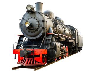 Vintage steam locomotive with red accents isolated on a transparent background train