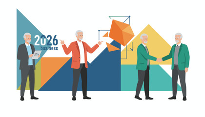 Professional senior men discussing growth and shaking hands for a 2026 deal