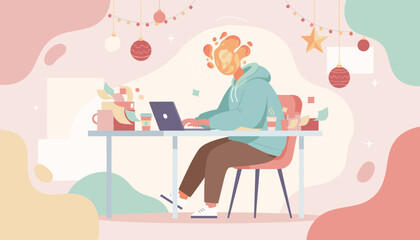 Employee working intensely during holidays illustrating extreme deadline pressure and seasonal burnout