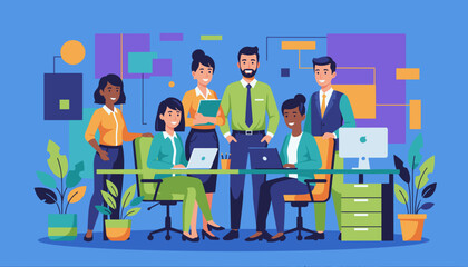 Diverse business team collaborating successfully in a vibrant office setting Professional teamwork