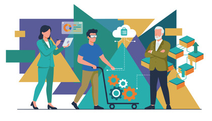 Digital transformation teamwork integrating AR data analytics and cloud technology process management