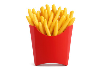 Golden french fries in red carton packaging, representing fast food, crisp snack, and takeaway meal concept