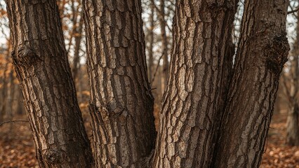 Obraz premium Close-up of tree bark in a forest scene.