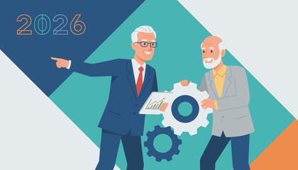 Businessmen planning 2026 strategy collaboration and mechanism for corporate growth