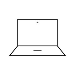 Laptop icon designed in vector line style, isolated on a white background. Ideal for computer technology, remote work, online learning, and digital communication concepts.