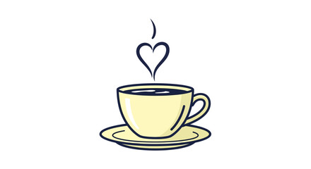 Fototapeta premium Warm coffee cup with heart shaped steam on white background