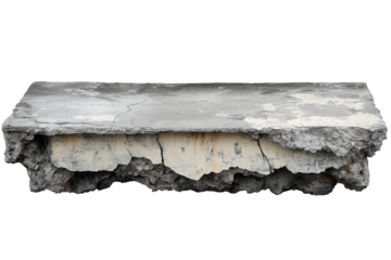 Weathered concrete shelf shows signs of age and wear from exposure, highlighting cracks and peeling paint in a minimalistic and rustic style