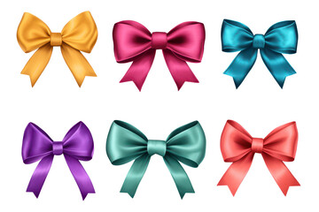 Collection of colorful decorative bows isolated on a transparent background showcasing various vibrant colors and styles perfect for gifts and decorations