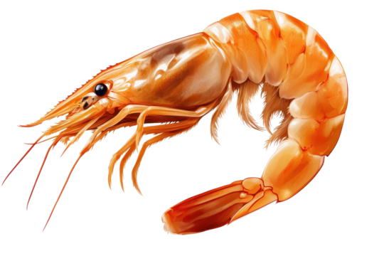 Hyper realistic shrimp isolated on transparent background showcasing intricate details and vibrant colors in a lifelike representation of marine life