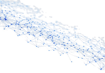 Abstract glowing network of interconnected nodes and lines forming a futuristic digital structure isolated on transparent background