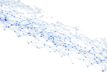 Abstract glowing network of interconnected nodes and lines forming a futuristic digital structure isolated on transparent background