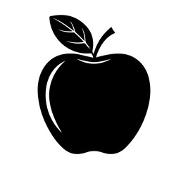 Apple silhouette vector icon, fruit with leaf and stem