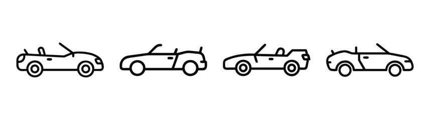 Obraz premium Four convertible cars lined up side by side with open tops simple line art