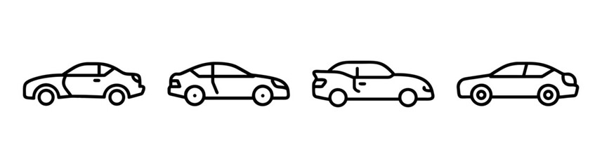 Fototapeta premium Collection of four black and white silhouette coupes and sedans showcasing automotive diversity