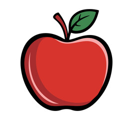 Apple vector illustration, red fruit with green leaf and stem