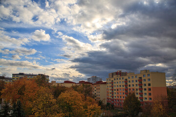 Autumn town colors with sun
